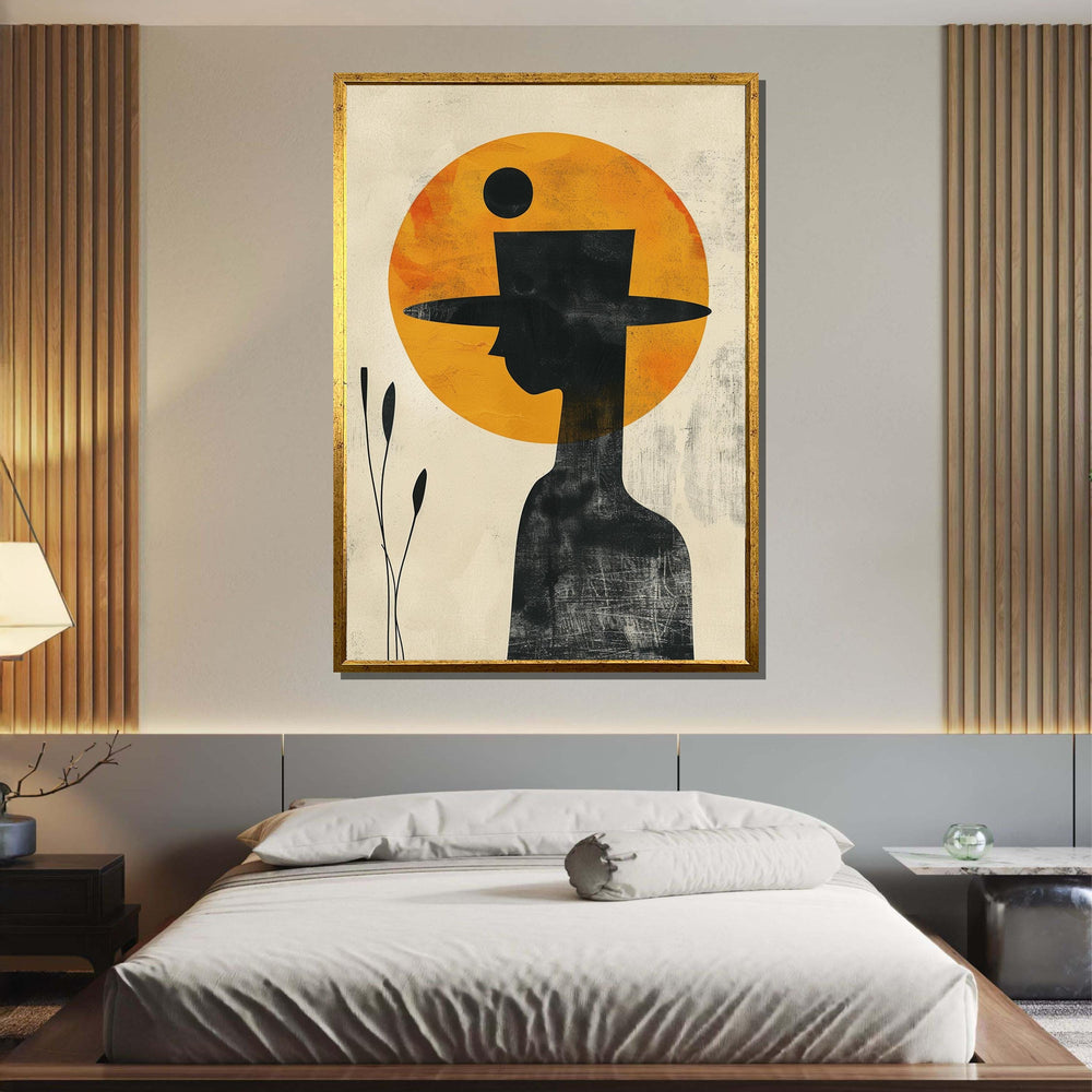 Minimalist Cowboy Art, Abstract Silhouette Canvas, Modern Western Wall Decor, Yellow Sun Cowboy Print, Ready to Hang,Large Art
