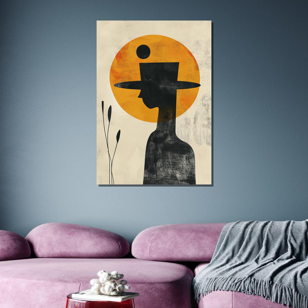 Minimalist Cowboy Art, Abstract Silhouette Canvas, Modern Western Wall Decor, Yellow Sun Cowboy Print, Ready to Hang,Large Art
