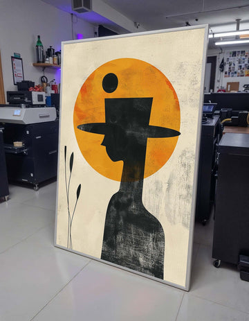 Minimalist Cowboy Art, Abstract Silhouette Canvas, Modern Western Wall Decor, Yellow Sun Cowboy Print, Ready to Hang,Large Art