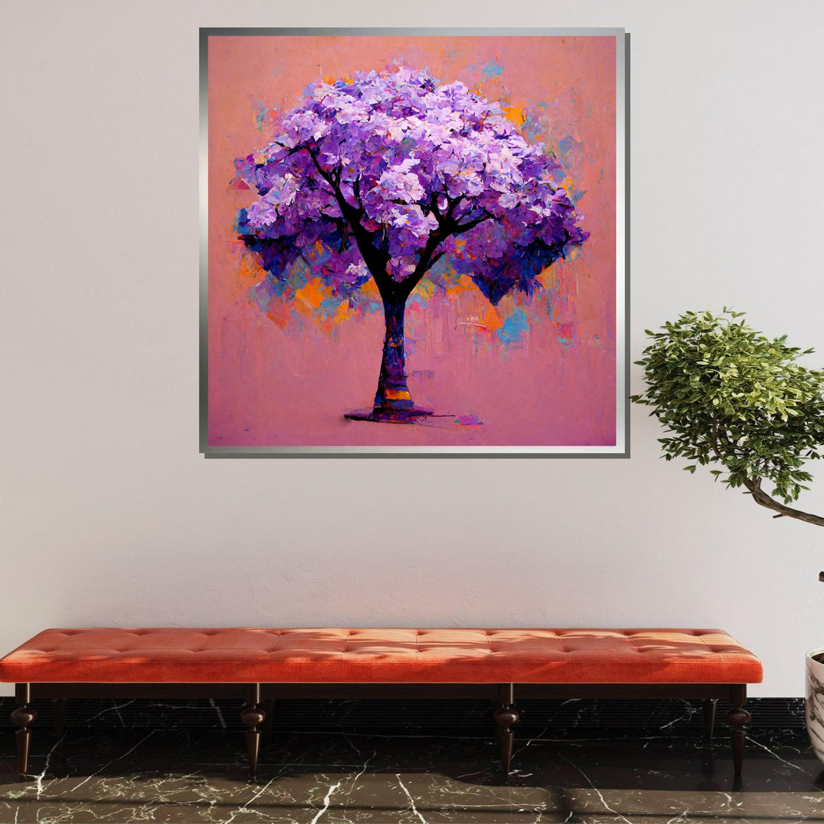 Vibrant Purple Tree Art, Abstract Floral Tree Canvas, Colorful Nature Wall Decor, Bright Impressionist Tree Print, Ready to Hang