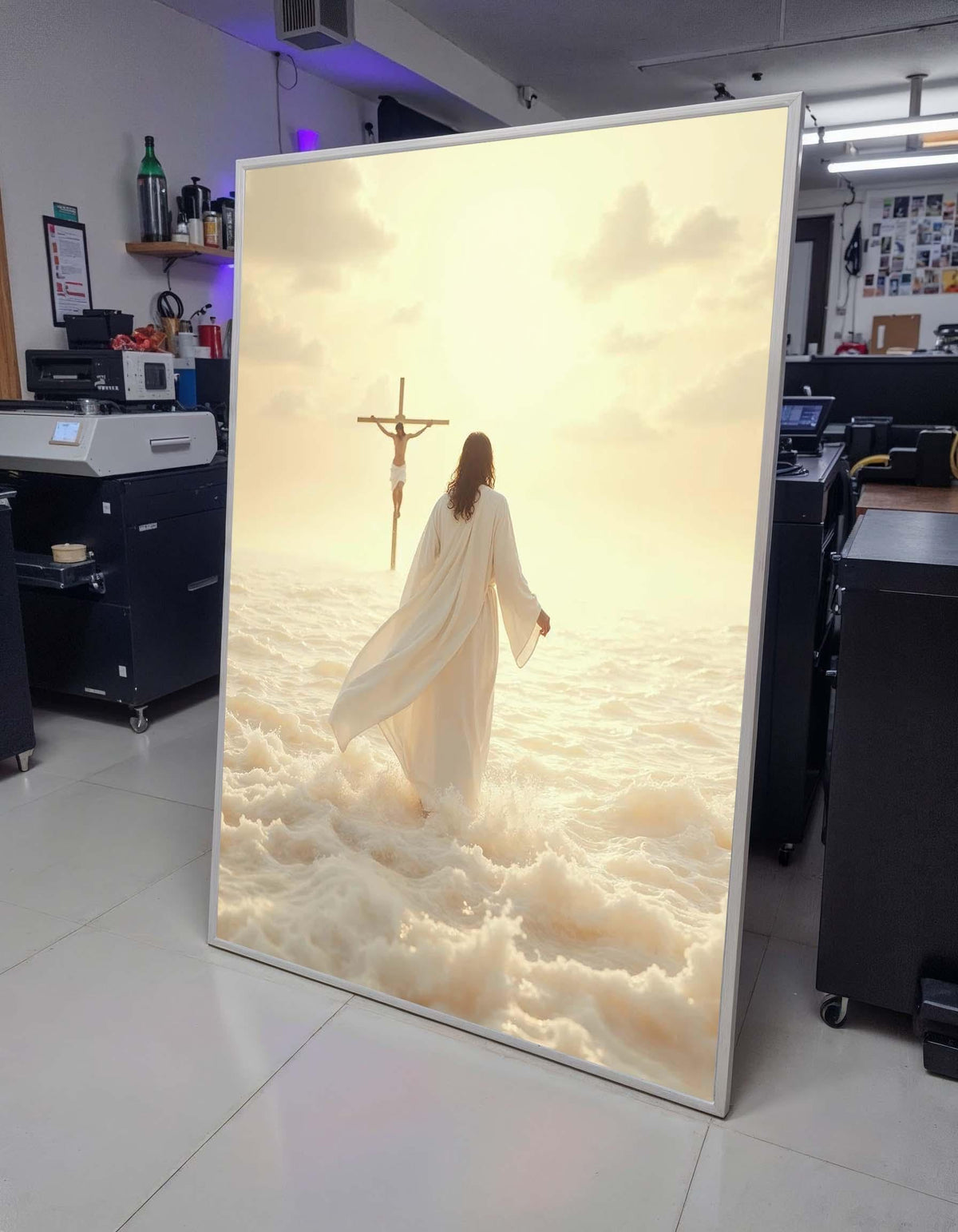 Divine Walk Canvas Art, Jesus Wall Art,Jesus and Cross Wall Art,Spiritual Christian Decor,Religious Sunset Print,Ready to Hang,Ready to Hang