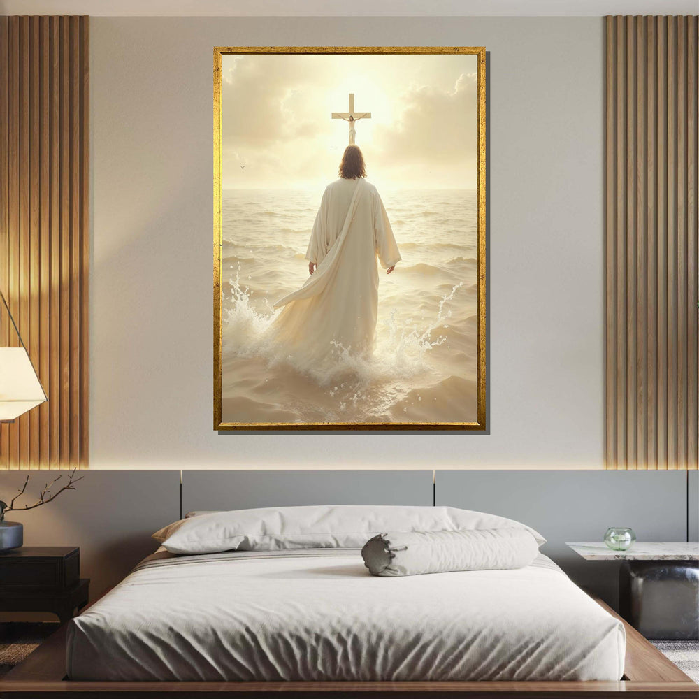 Divine Path Canvas Art, Jesus Walking to Cross Wall Decor, Peaceful Christian Artwork, Inspiring Religious Print,Ready to Hang