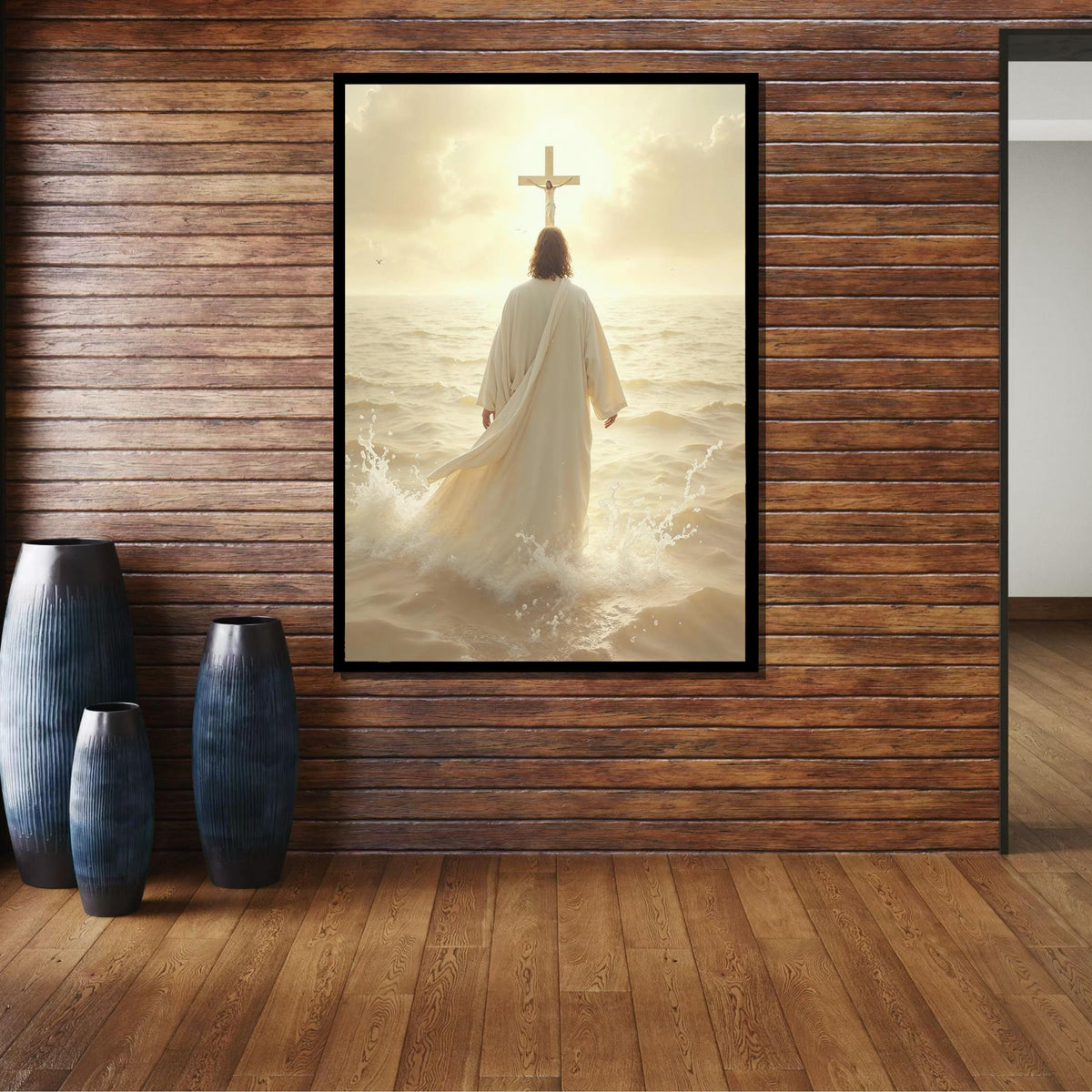 Divine Path Canvas Art, Jesus Walking to Cross Wall Decor, Peaceful Christian Artwork, Inspiring Religious Print,Ready to Hang