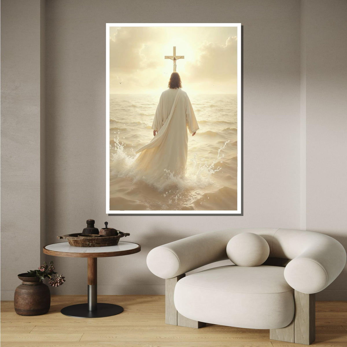 Divine Path Canvas Art, Jesus Walking to Cross Wall Decor, Peaceful Christian Artwork, Inspiring Religious Print,Ready to Hang