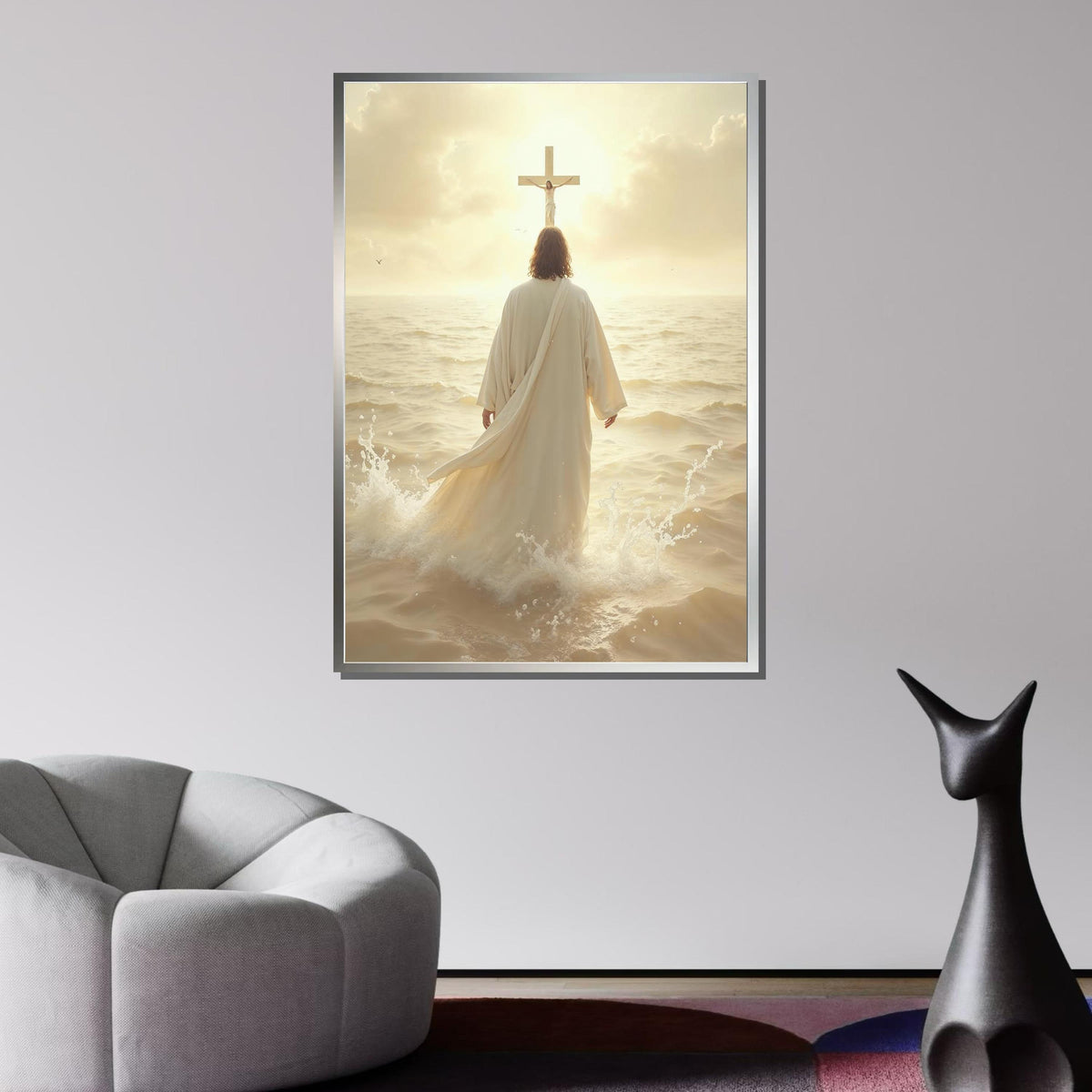 Divine Path Canvas Art, Jesus Walking to Cross Wall Decor, Peaceful Christian Artwork, Inspiring Religious Print,Ready to Hang