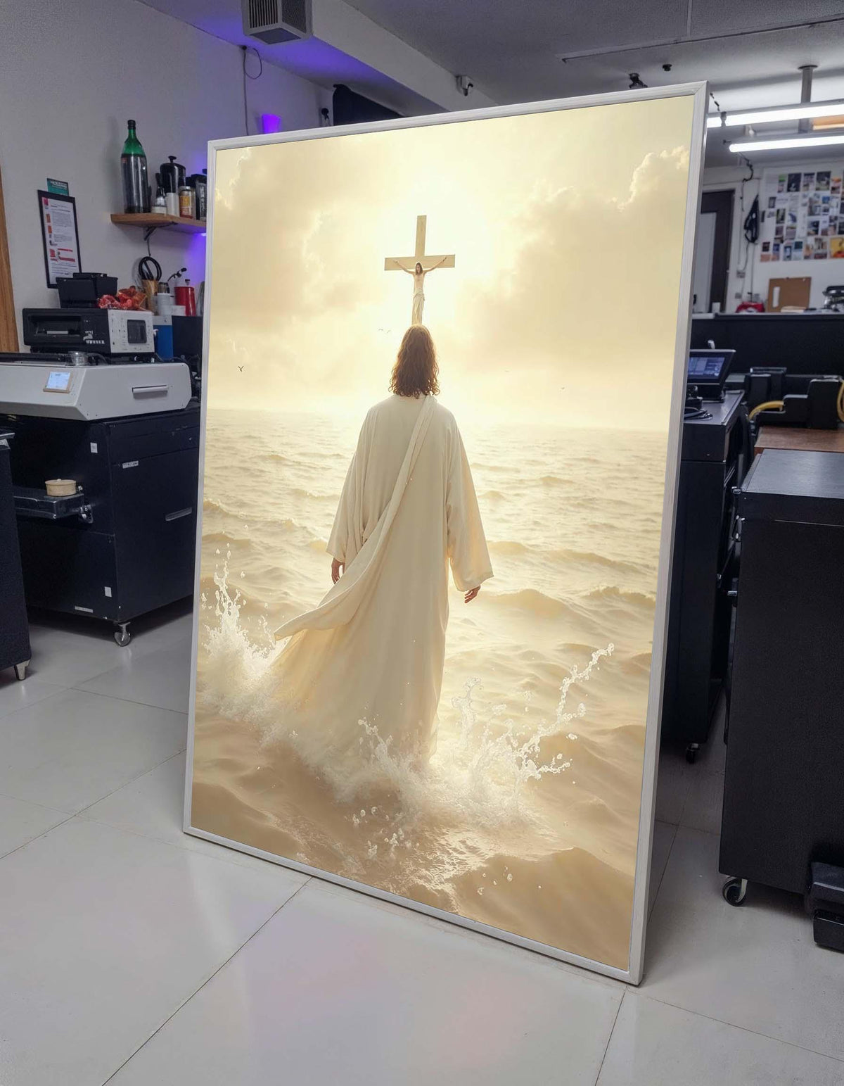 Divine Path Canvas Art, Jesus Walking to Cross Wall Decor, Peaceful Christian Artwork, Inspiring Religious Print,Ready to Hang