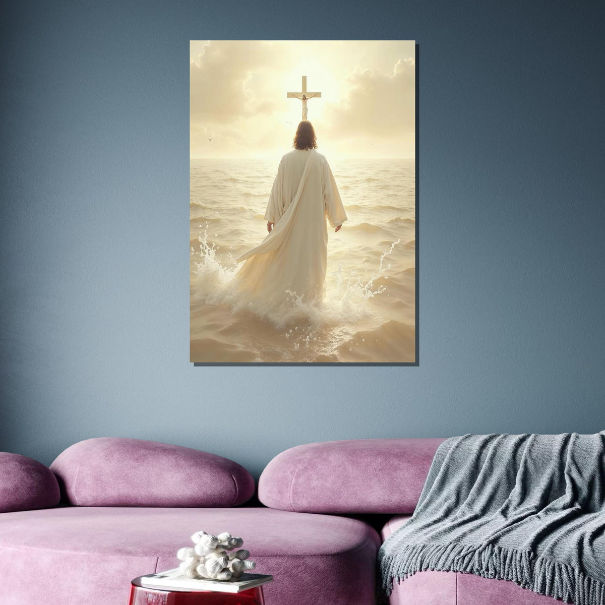 Divine Path Canvas Art, Jesus Walking to Cross Wall Decor, Peaceful Christian Artwork, Inspiring Religious Print,Ready to Hang