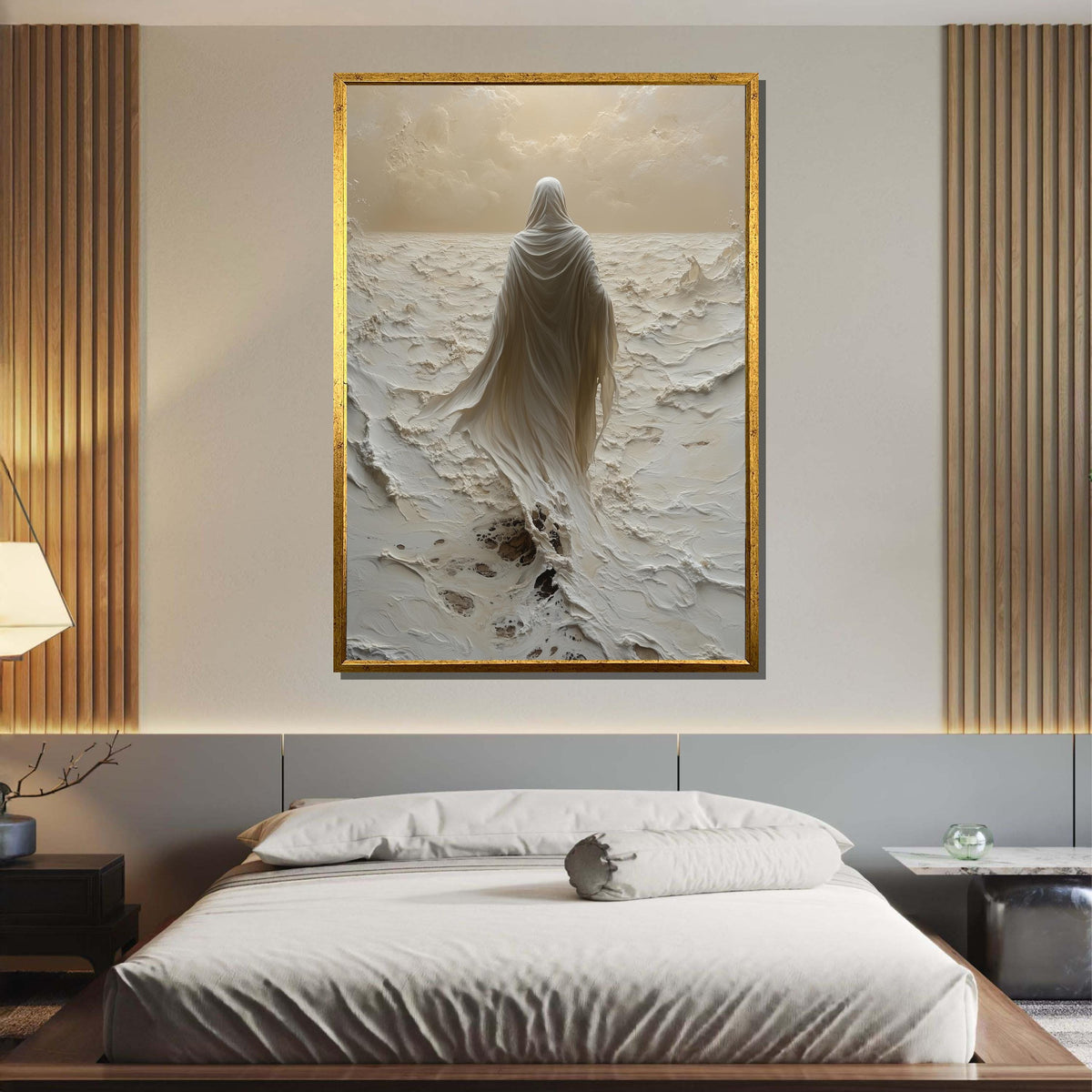 Divine Walk Canvas Art, Jesus in Ethereal Desert, Spiritual Journey Wall Art, Sacred Minimalist Decor,Christian Wall Art, Ready to Hang