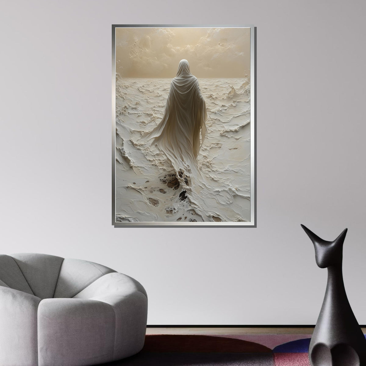Divine Walk Canvas Art, Jesus in Ethereal Desert, Spiritual Journey Wall Art, Sacred Minimalist Decor,Christian Wall Art, Ready to Hang