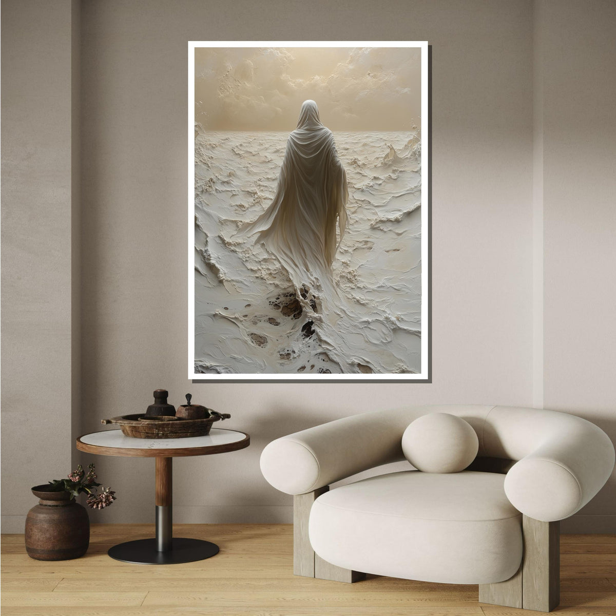 Divine Walk Canvas Art, Jesus in Ethereal Desert, Spiritual Journey Wall Art, Sacred Minimalist Decor,Christian Wall Art, Ready to Hang