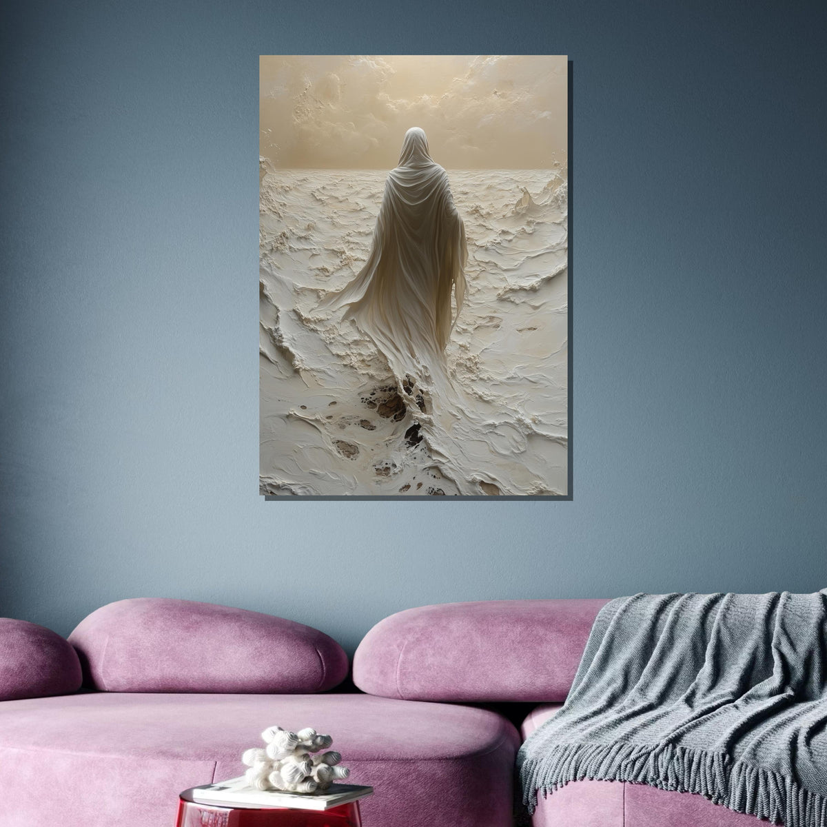Divine Walk Canvas Art, Jesus in Ethereal Desert, Spiritual Journey Wall Art, Sacred Minimalist Decor,Christian Wall Art, Ready to Hang