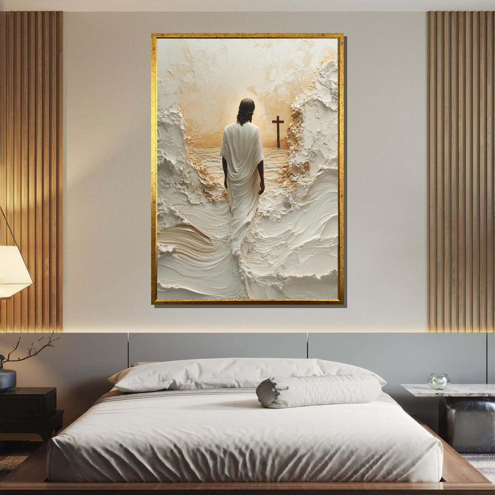 Light of Salvation Canvas Art, Jesus Walking Through Waves, Divine Christian Wall Decor, Spiritual and Uplifting Artwork, Ready to Hang