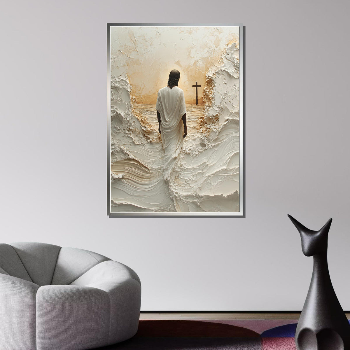 Light of Salvation Canvas Art, Jesus Walking Through Waves, Divine Christian Wall Decor, Spiritual and Uplifting Artwork, Ready to Hang