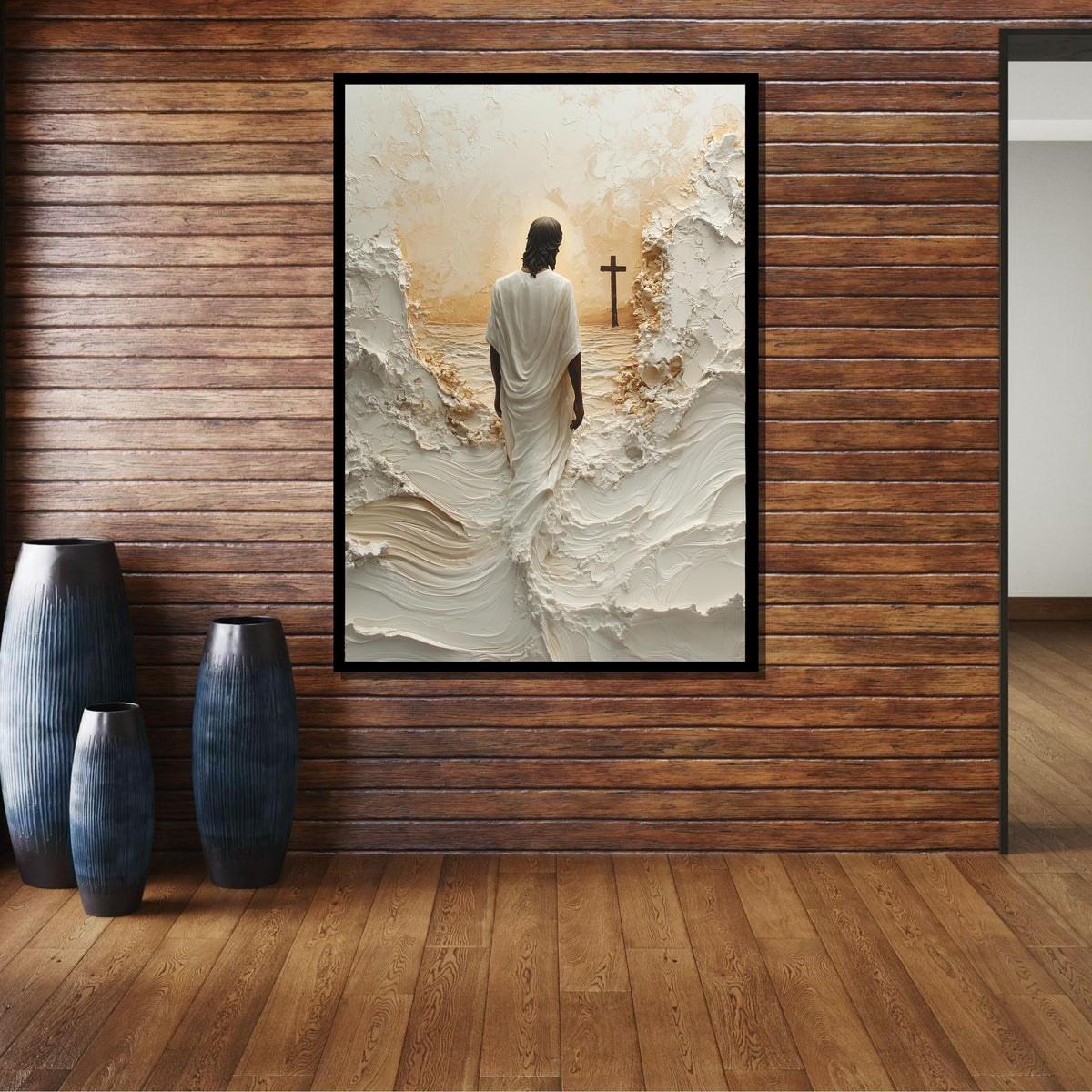 Light of Salvation Canvas Art, Jesus Walking Through Waves, Divine Christian Wall Decor, Spiritual and Uplifting Artwork, Ready to Hang
