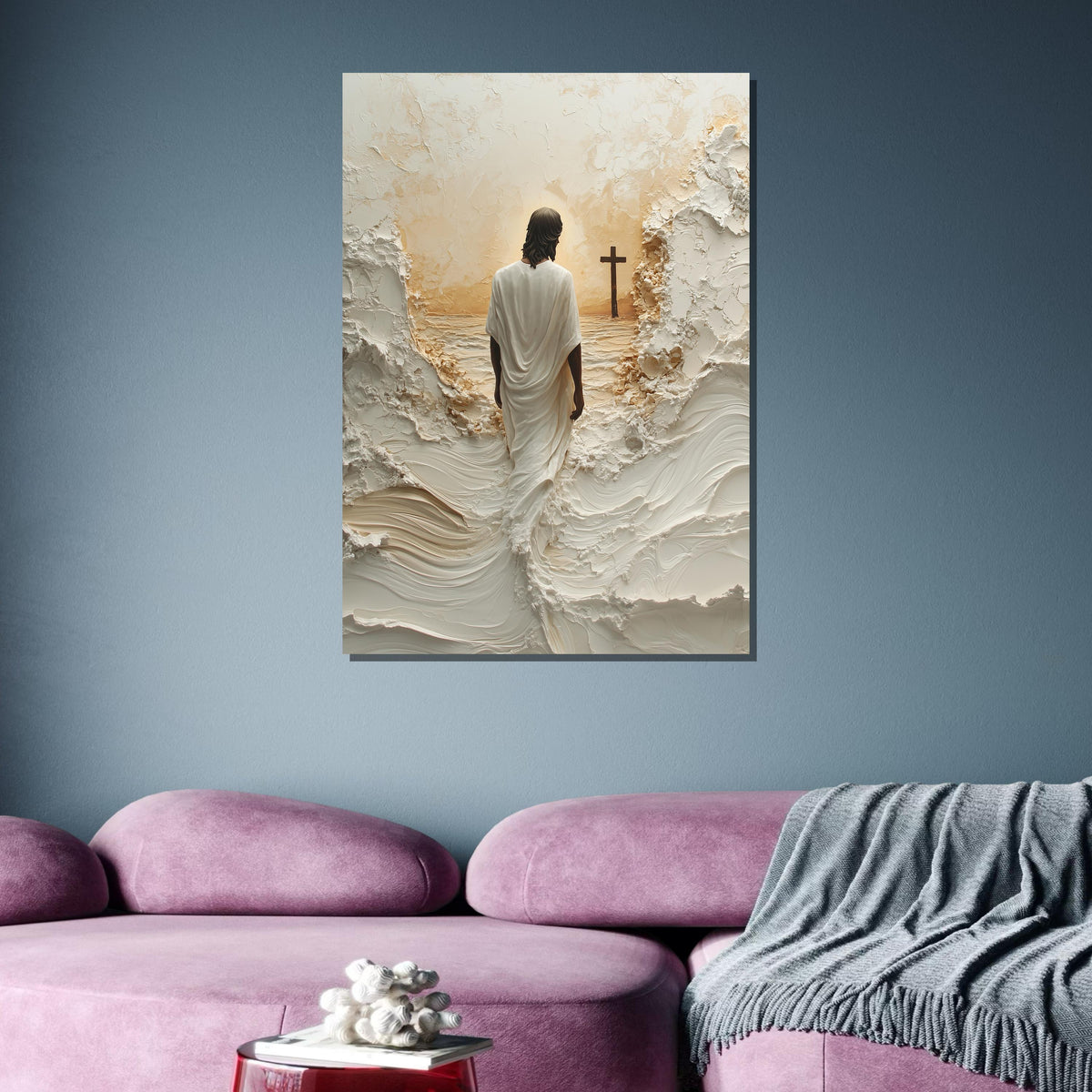Light of Salvation Canvas Art, Jesus Walking Through Waves, Divine Christian Wall Decor, Spiritual and Uplifting Artwork, Ready to Hang