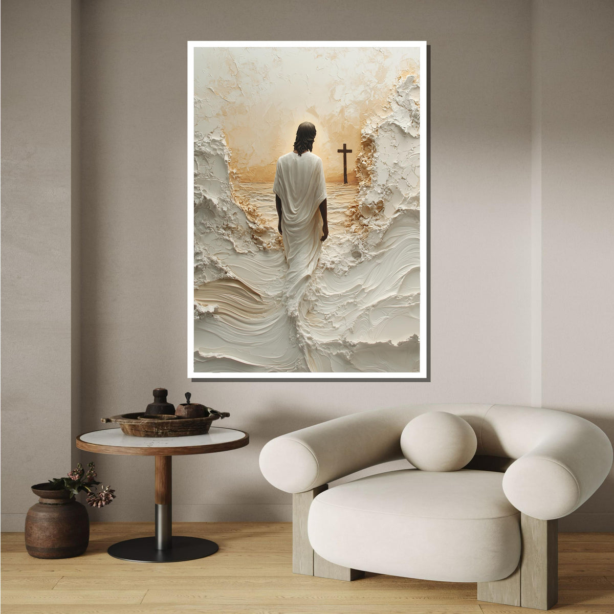 Light of Salvation Canvas Art, Jesus Walking Through Waves, Divine Christian Wall Decor, Spiritual and Uplifting Artwork, Ready to Hang