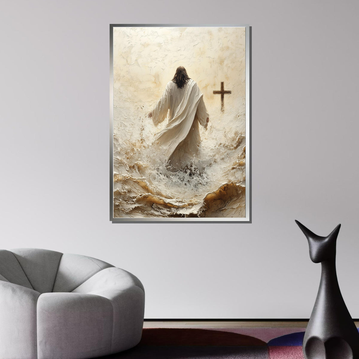 Path to Salvation Canvas Art, Jesus Walking Towards the Cross, Spiritual Journey Wall Decor, Inspirational Christian Artwork, Ready to Hang