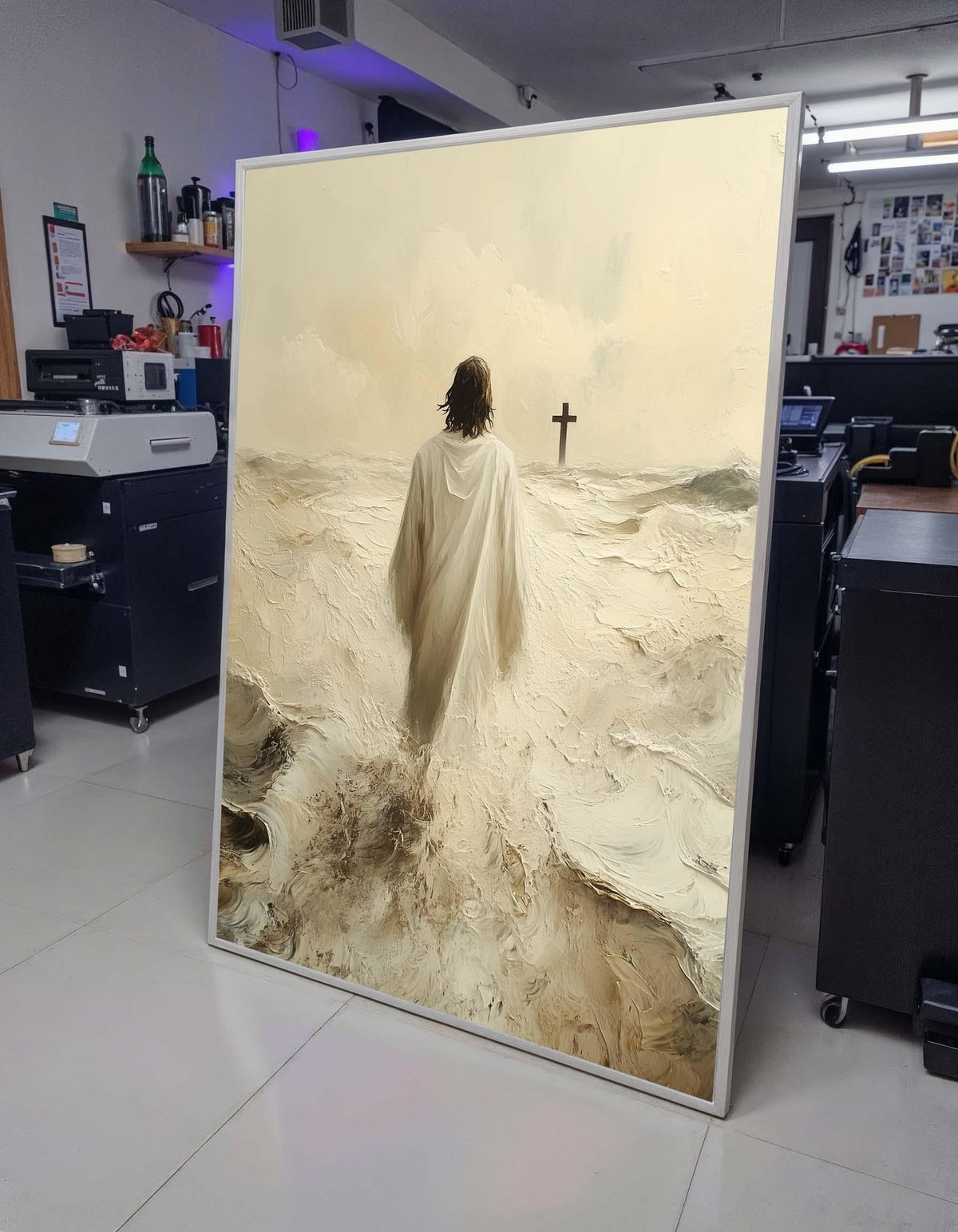 Journey to the Cross Canvas Art, Jesus Walking Towards Faith, Christian Spiritual Wall Decor, Divine Reflection Artwork, Ready to Hang