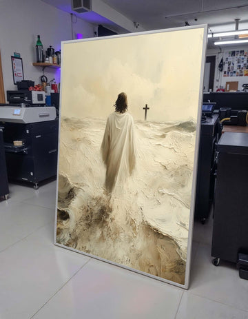 Journey to the Cross Canvas Art, Jesus Walking Towards Faith, Christian Spiritual Wall Decor, Divine Reflection Artwork, Ready to Hang