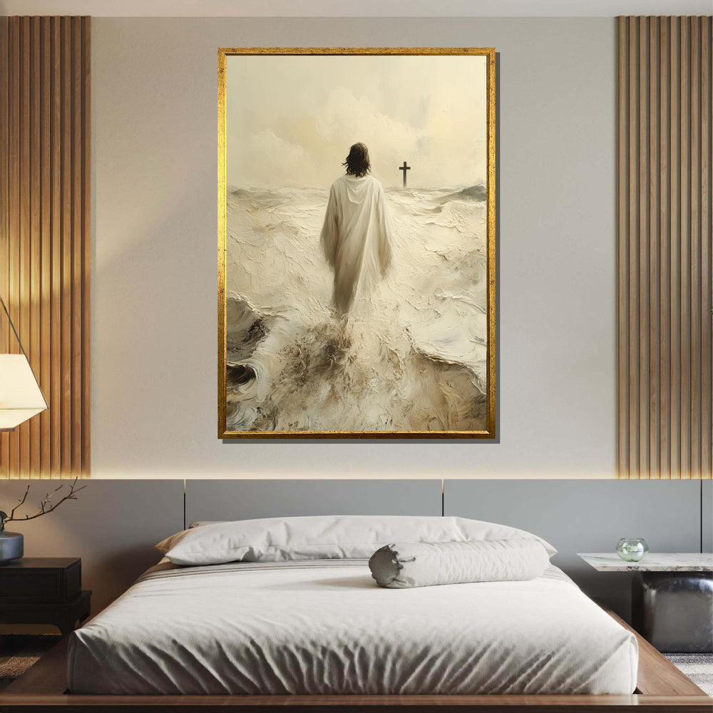 Journey to the Cross Canvas Art, Jesus Walking Towards Faith, Christian Spiritual Wall Decor, Divine Reflection Artwork, Ready to Hang