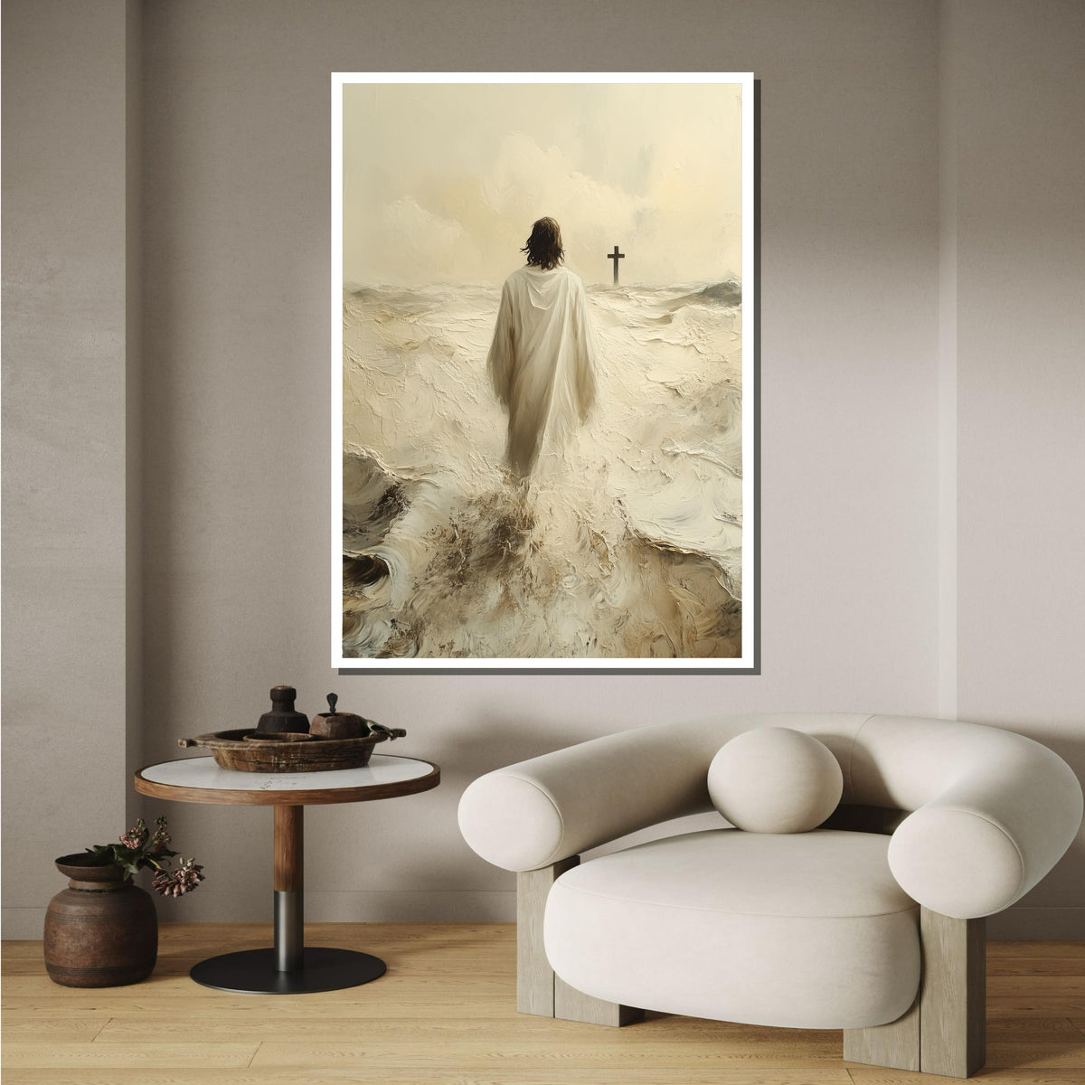 Journey to the Cross Canvas Art, Jesus Walking Towards Faith, Christian Spiritual Wall Decor, Divine Reflection Artwork, Ready to Hang