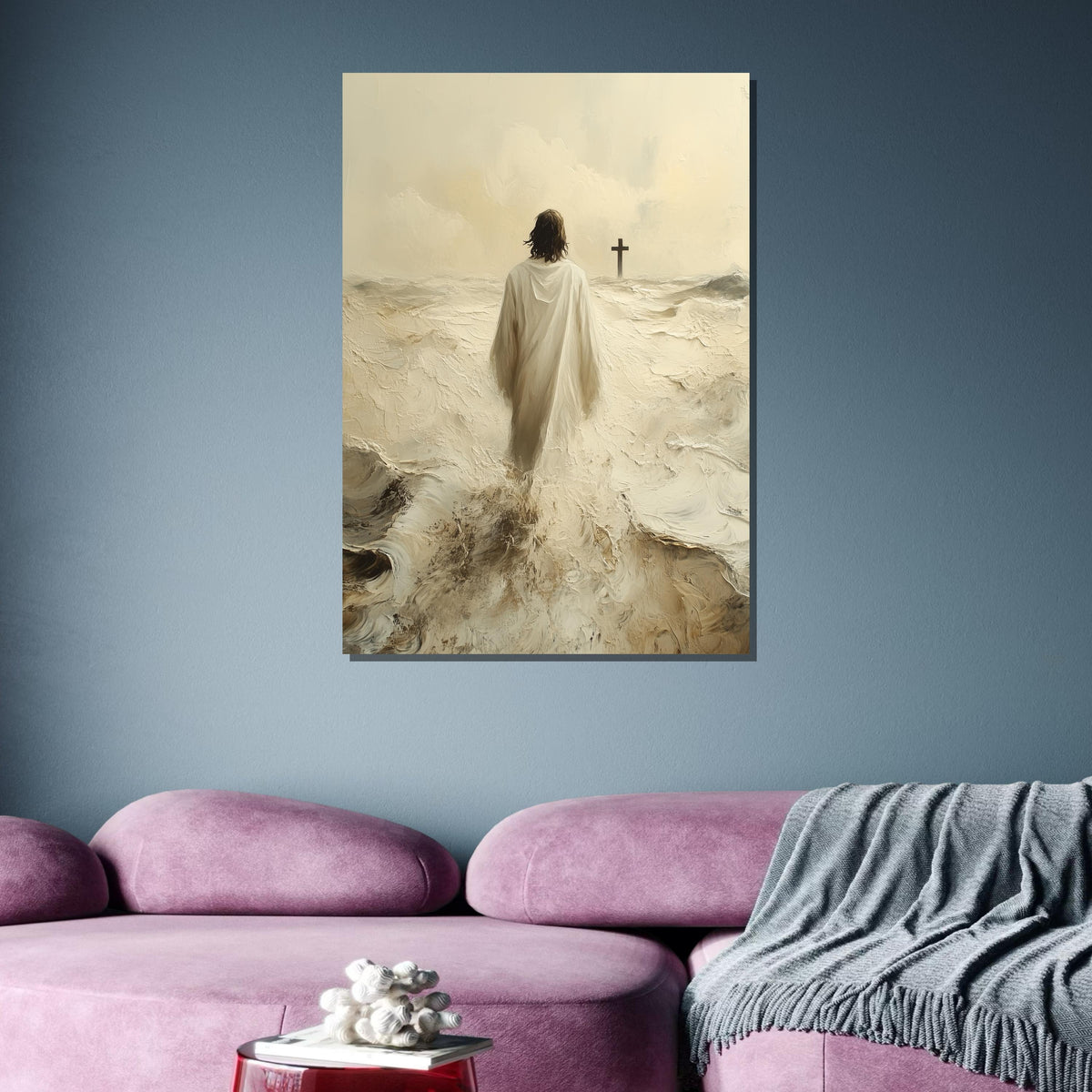 Journey to the Cross Canvas Art, Jesus Walking Towards Faith, Christian Spiritual Wall Decor, Divine Reflection Artwork, Ready to Hang