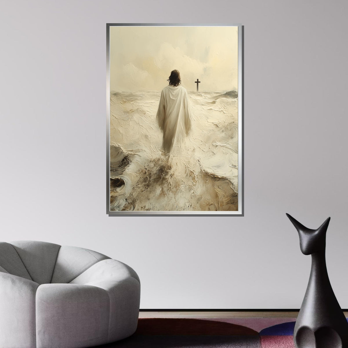 Journey to the Cross Canvas Art, Jesus Walking Towards Faith, Christian Spiritual Wall Decor, Divine Reflection Artwork, Ready to Hang