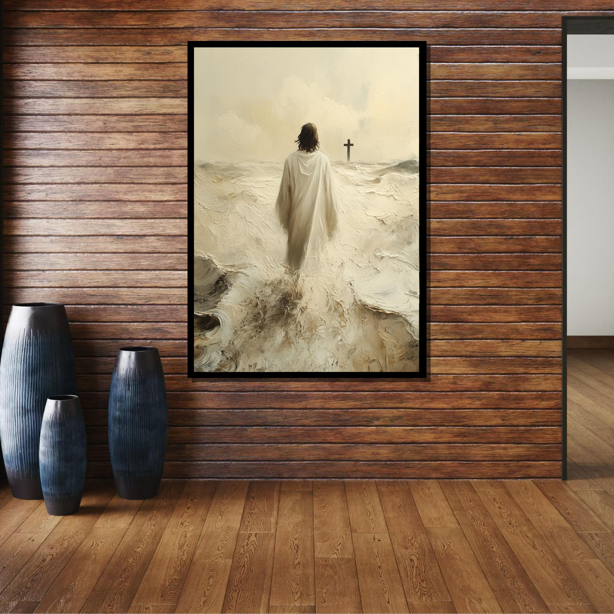 Journey to the Cross Canvas Art, Jesus Walking Towards Faith, Christian Spiritual Wall Decor, Divine Reflection Artwork, Ready to Hang