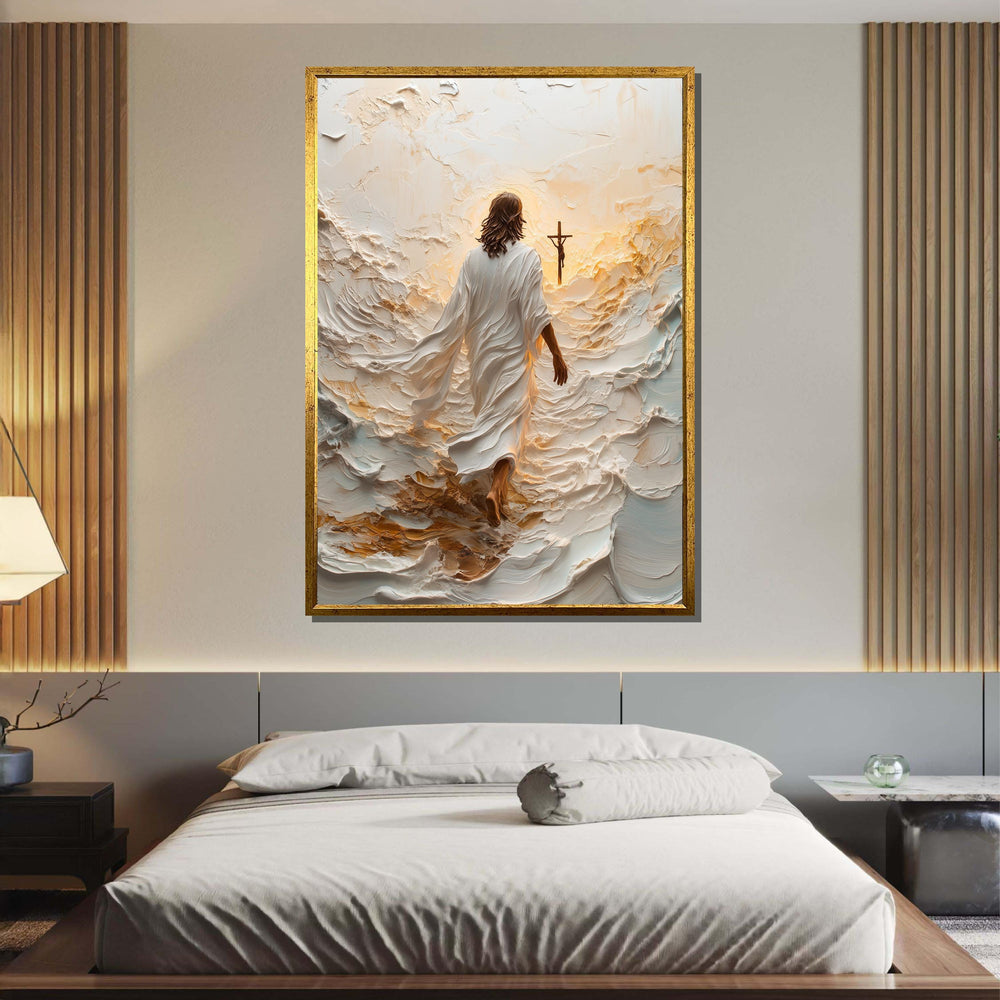 Path to Salvation Canvas Art, Jesus Walking Towards the Cross, Spiritual Journey Wall Decor, Inspirational Christian Artwork, Ready to Hang
