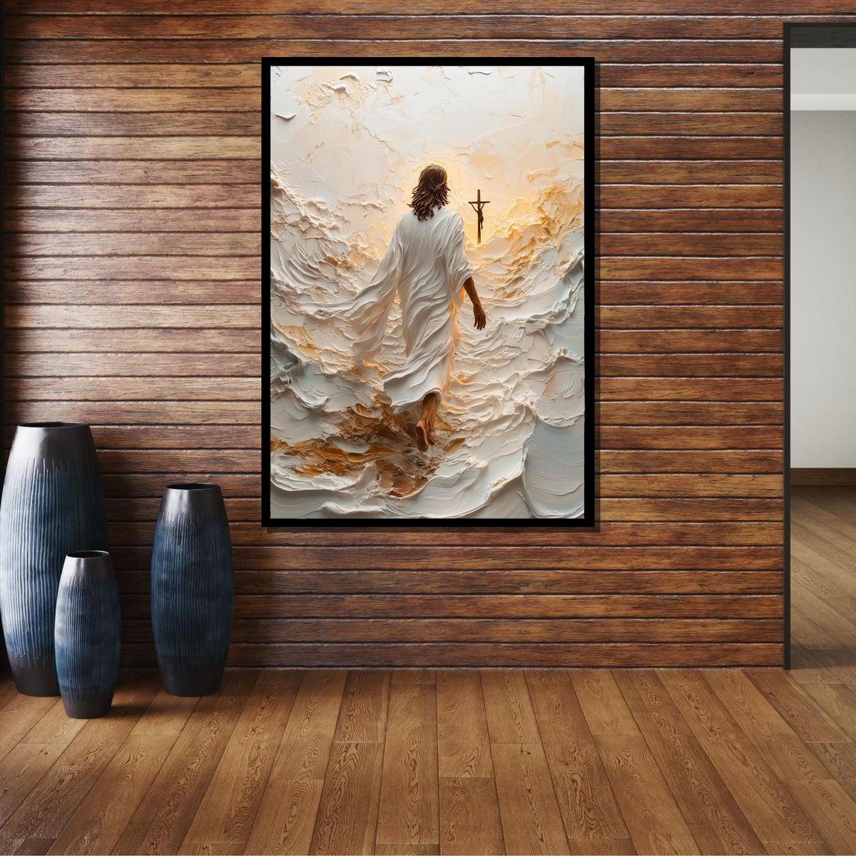 Path to Salvation Canvas Art, Jesus Walking Towards the Cross, Spiritual Journey Wall Decor, Inspirational Christian Artwork, Ready to Hang