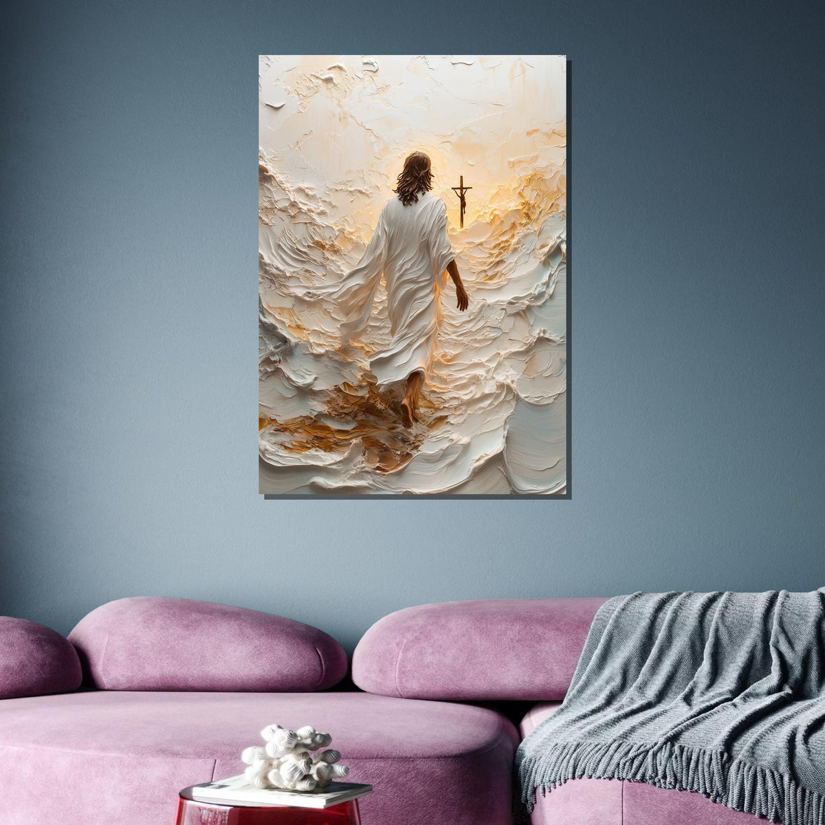 Path to Salvation Canvas Art, Jesus Walking Towards the Cross, Spiritual Journey Wall Decor, Inspirational Christian Artwork, Ready to Hang