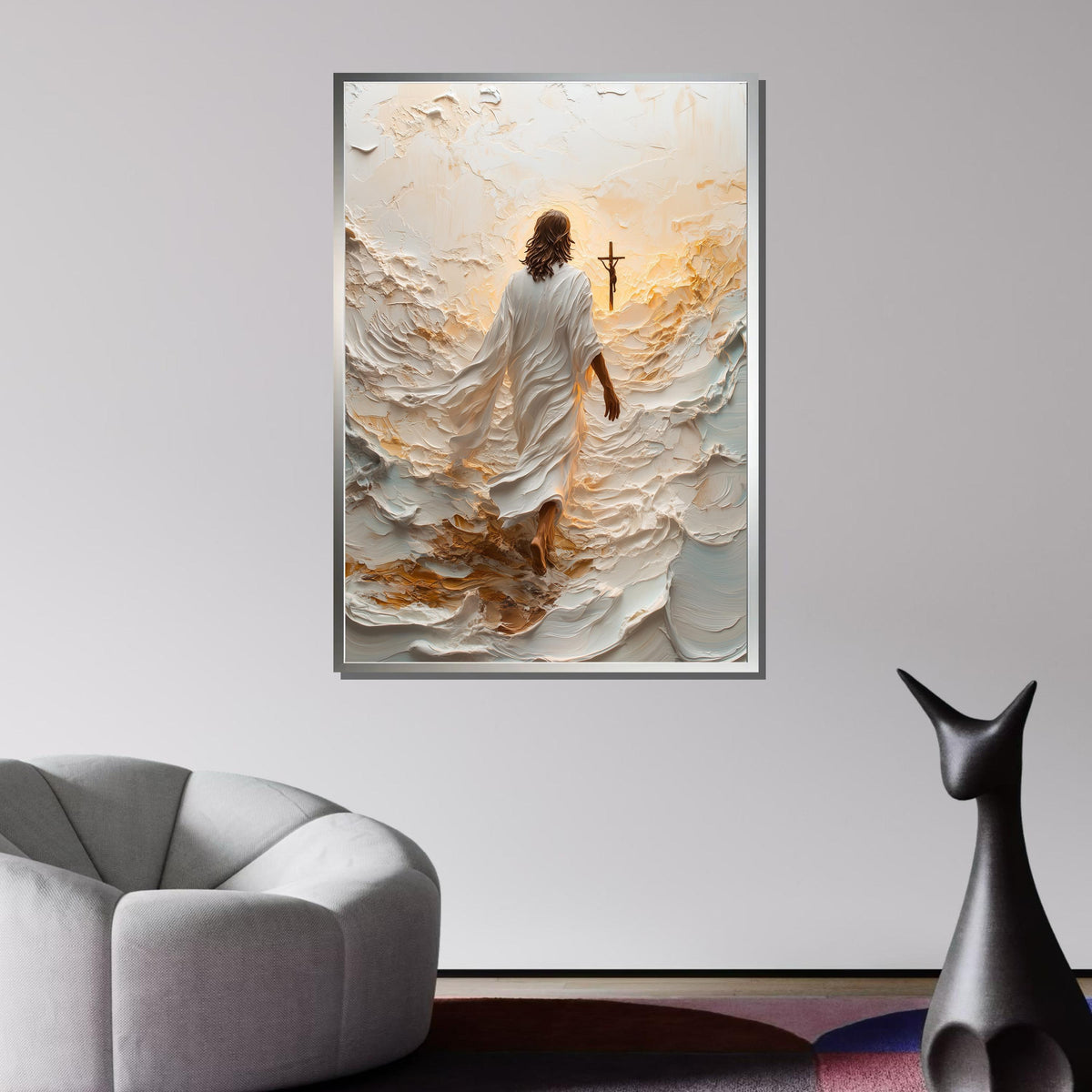 Path to Salvation Canvas Art, Jesus Walking Towards the Cross, Spiritual Journey Wall Decor, Inspirational Christian Artwork, Ready to Hang
