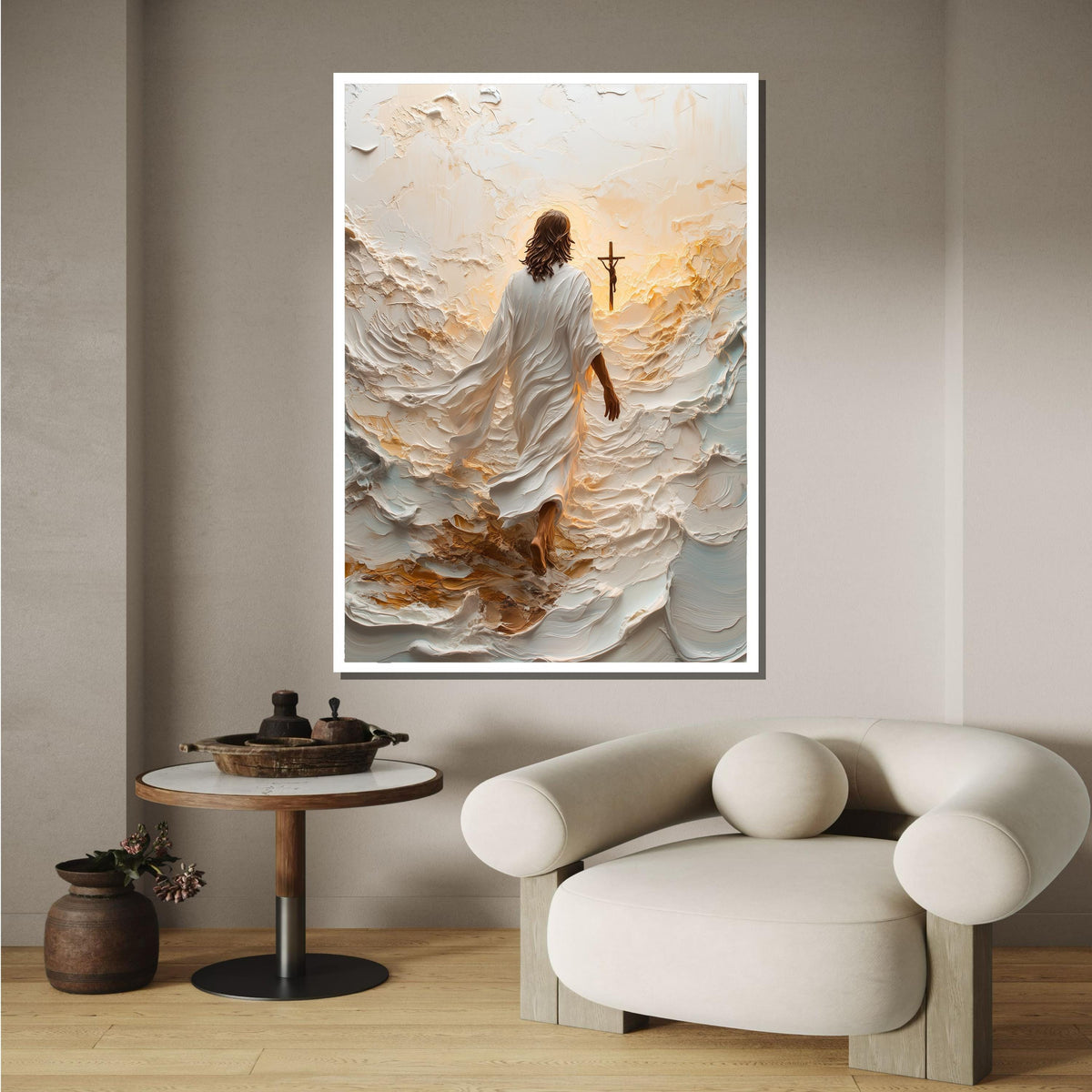 Path to Salvation Canvas Art, Jesus Walking Towards the Cross, Spiritual Journey Wall Decor, Inspirational Christian Artwork, Ready to Hang