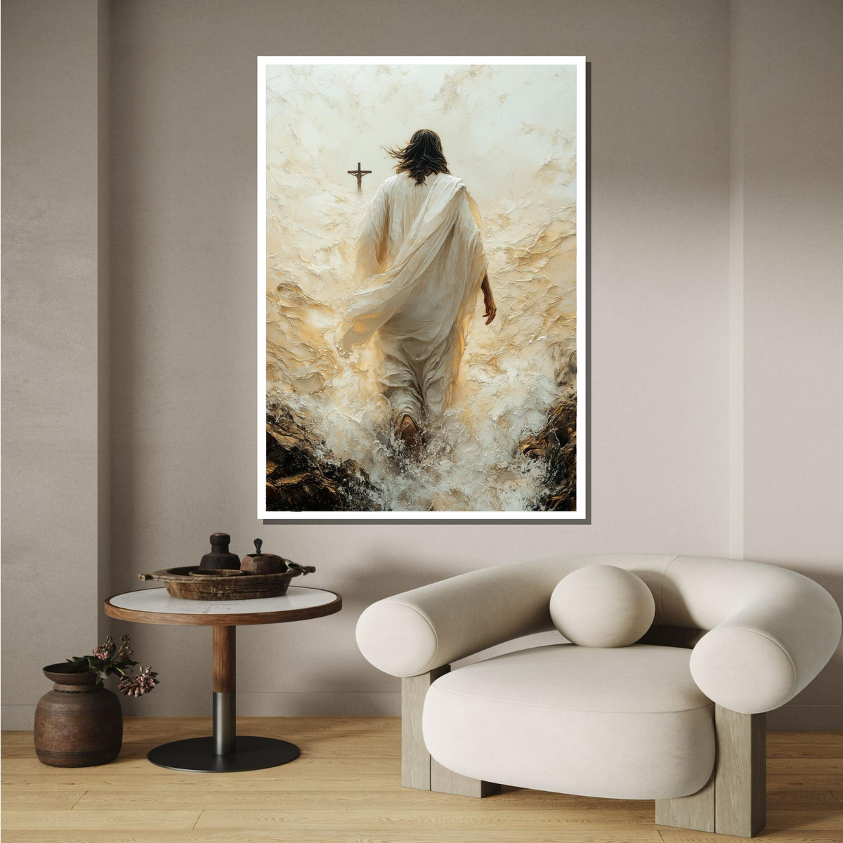 Path to Salvation Canvas Art, Jesus Walking Towards the Cross, Spiritual Journey Wall Decor, Inspirational Christian Artwork, Ready to Hang