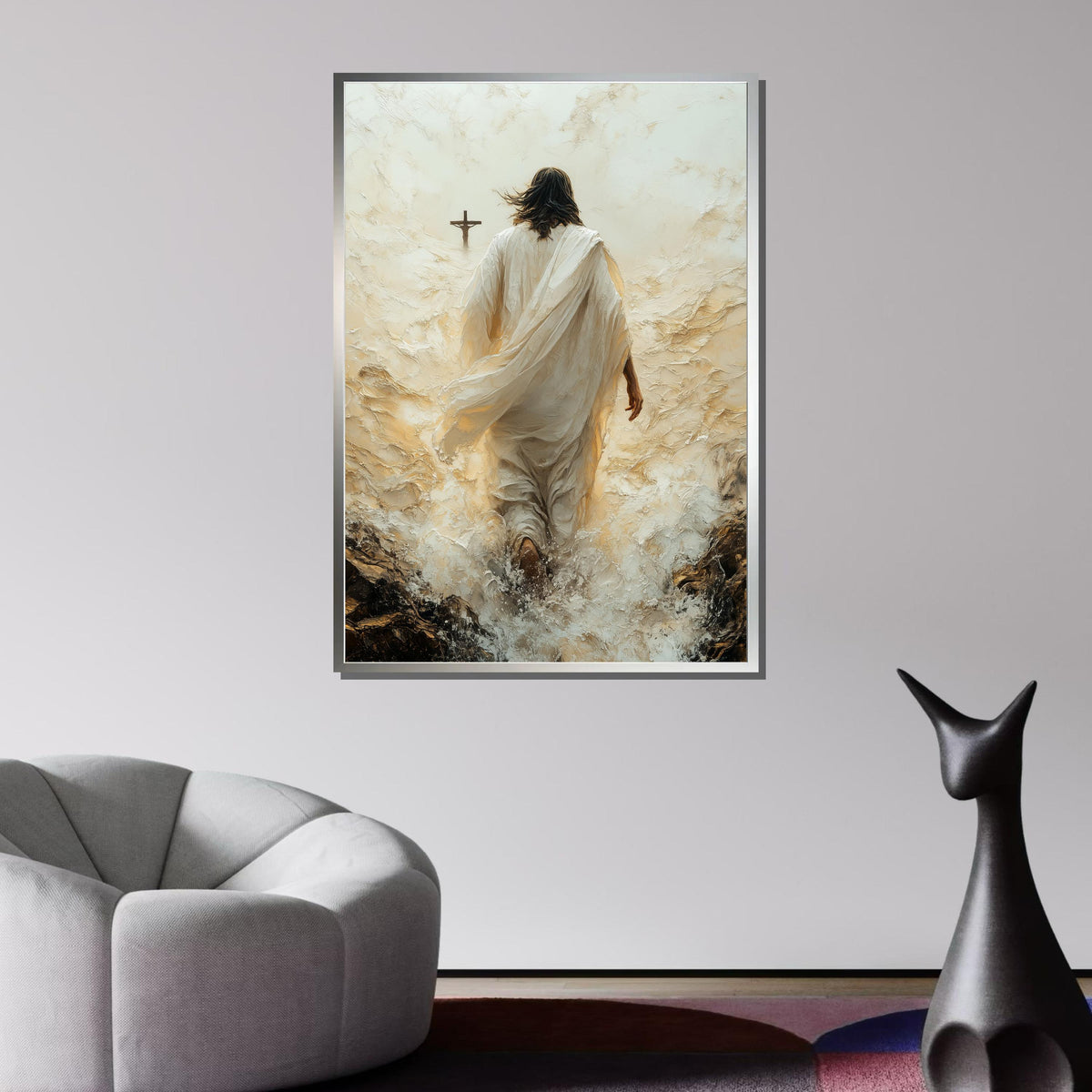 Path to Salvation Canvas Art, Jesus Walking Towards the Cross, Spiritual Journey Wall Decor, Inspirational Christian Artwork, Ready to Hang