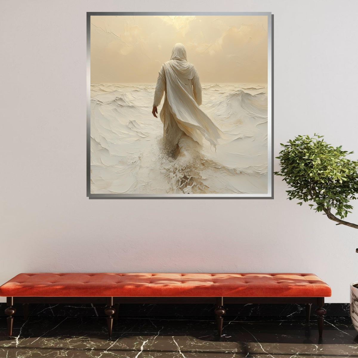Divine Journey Canvas Art, Jesus Walking in Light, Christian Faith Wall Decor, Spiritual Serenity Artwork, Ready to Hang, Large Wall Art