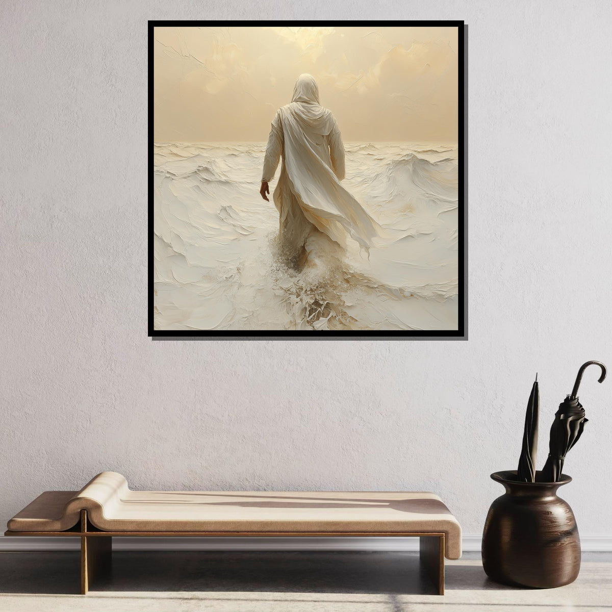 Divine Journey Canvas Art, Jesus Walking in Light, Christian Faith Wall Decor, Spiritual Serenity Artwork, Ready to Hang, Large Wall Art