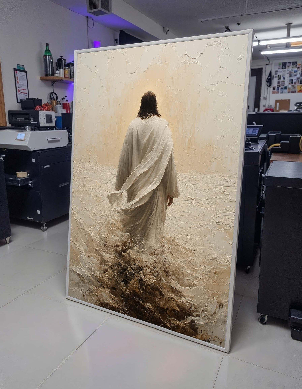 Path of Faith Canvas Art, Jesus Walking Through Waves, Christian Spiritual Wall Decor, Divine Peace Artwork, Ready to Hang