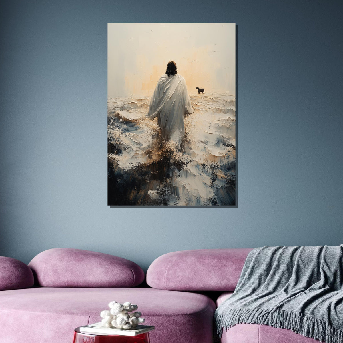 Jesus Walking Toward Lost Lamb, Spiritual Canvas Art, Faith Wall Decor, Religious Art Print, Ready to Hang, Inspirational Christian Artwork