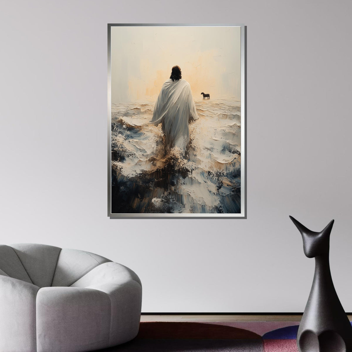 Jesus Walking Toward Lost Lamb, Spiritual Canvas Art, Faith Wall Decor, Religious Art Print, Ready to Hang, Inspirational Christian Artwork