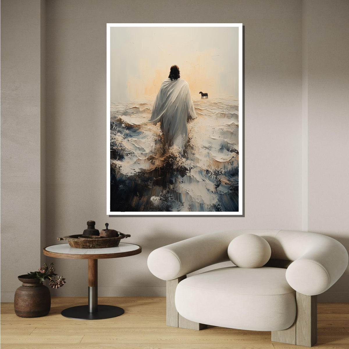 Jesus Walking Toward Lost Lamb, Spiritual Canvas Art, Faith Wall Decor, Religious Art Print, Ready to Hang, Inspirational Christian Artwork