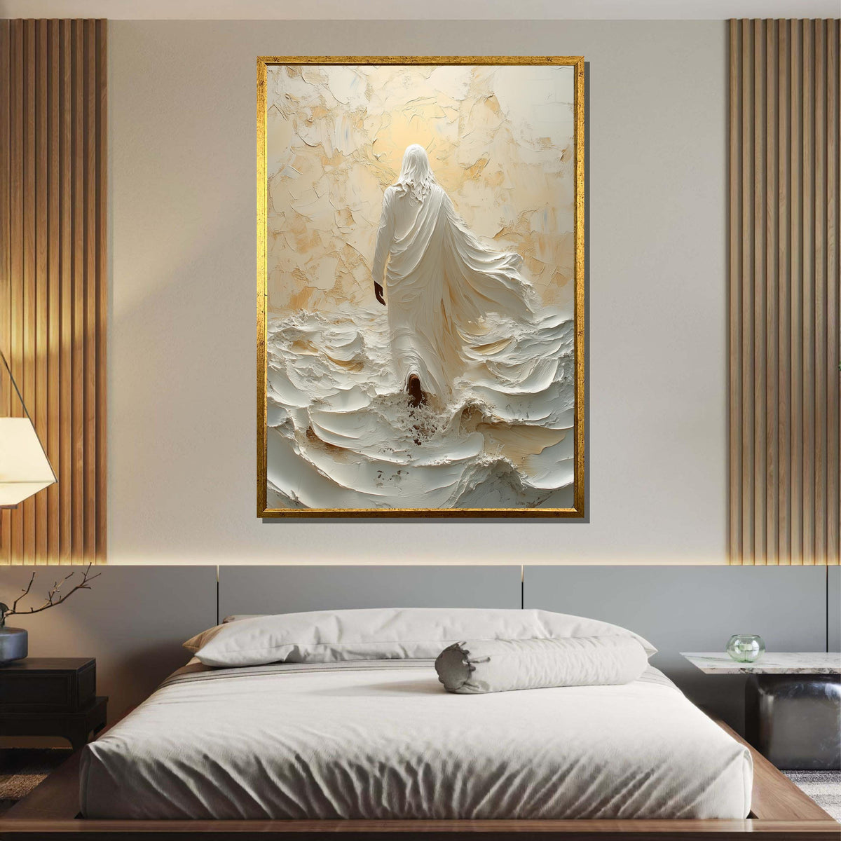 Path of Faith Canvas Art, Jesus Walking Through Waves, Christian Spiritual Wall Decor, Divine Peace Artwork, Ready to Hang