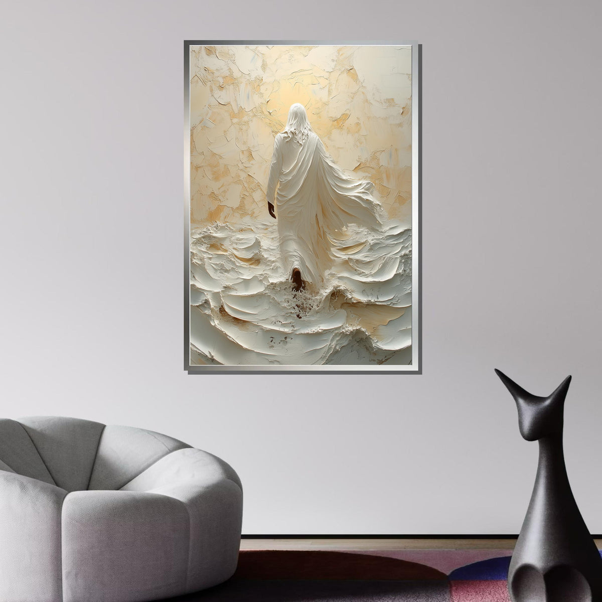 Path of Faith Canvas Art, Jesus Walking Through Waves, Christian Spiritual Wall Decor, Divine Peace Artwork, Ready to Hang