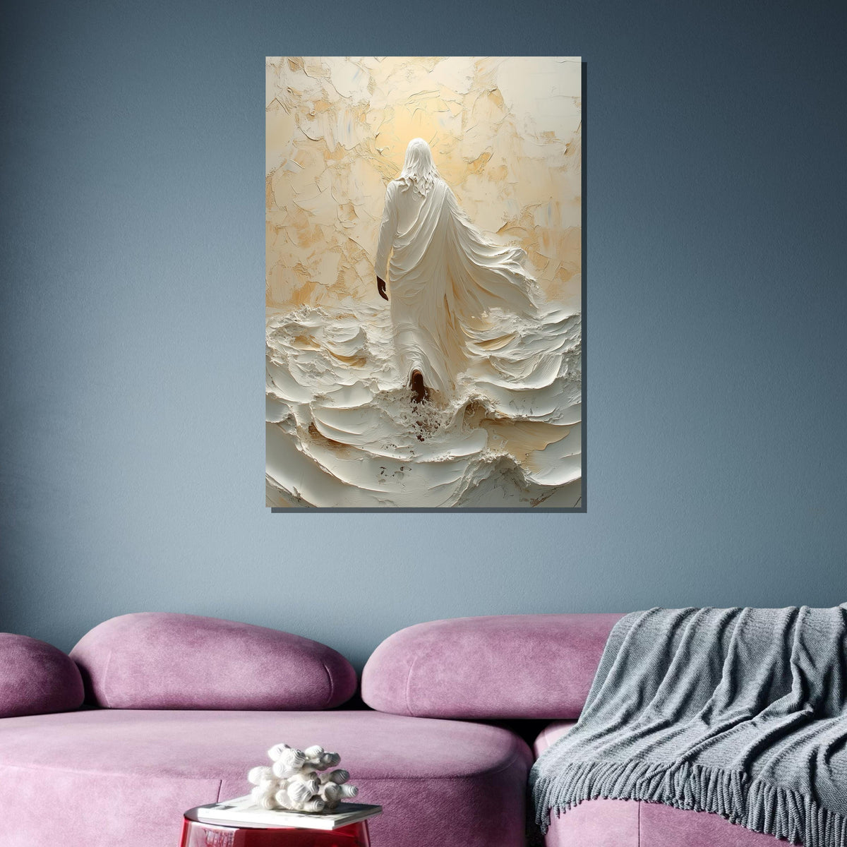Path of Faith Canvas Art, Jesus Walking Through Waves, Christian Spiritual Wall Decor, Divine Peace Artwork, Ready to Hang
