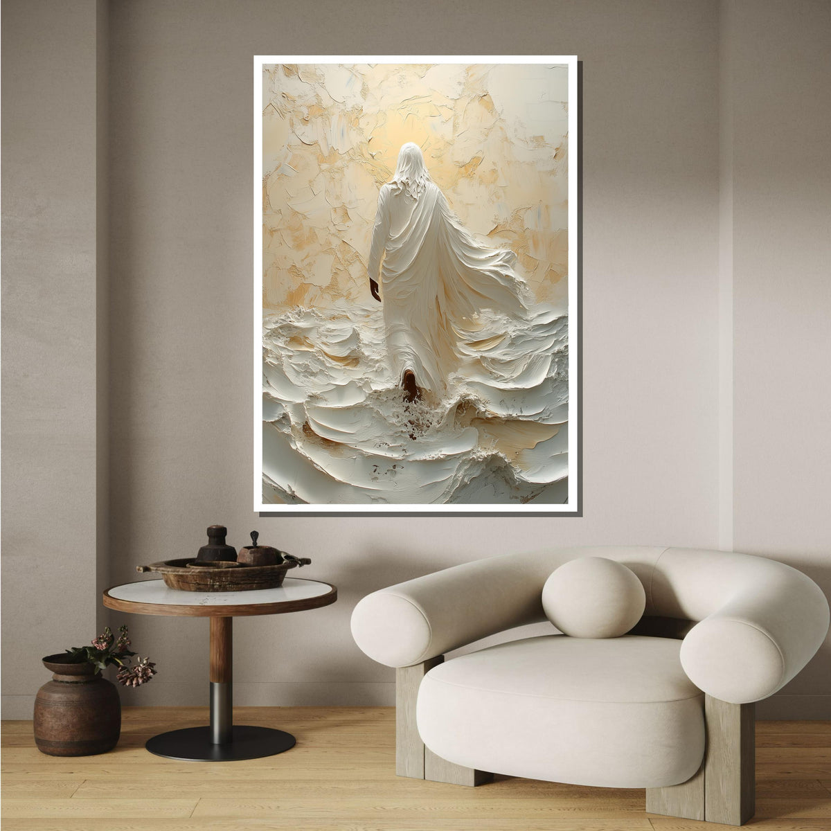 Path of Faith Canvas Art, Jesus Walking Through Waves, Christian Spiritual Wall Decor, Divine Peace Artwork, Ready to Hang