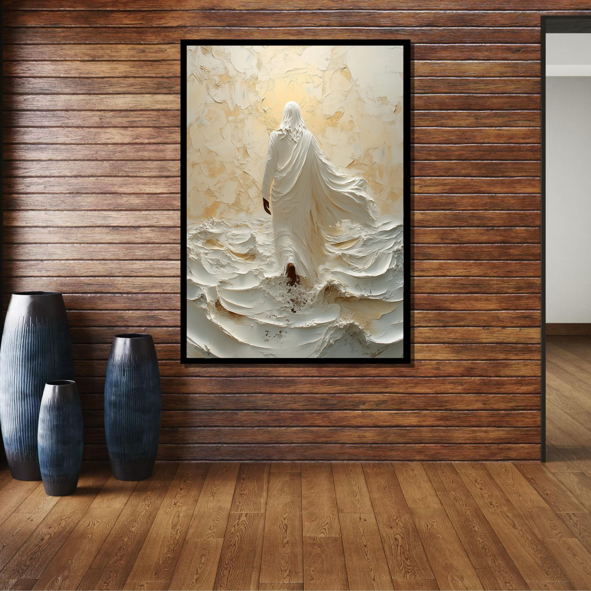 Path of Faith Canvas Art, Jesus Walking Through Waves, Christian Spiritual Wall Decor, Divine Peace Artwork, Ready to Hang
