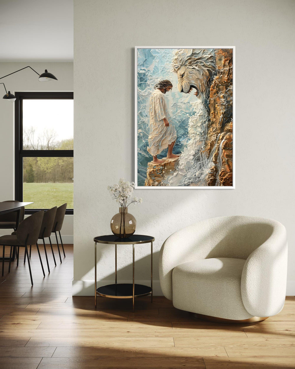 Lion of Judah and Jesus Canvas Print - 3D Jesus Painting, Dramatic Christian Faith Wall Art for Living Room Decor
