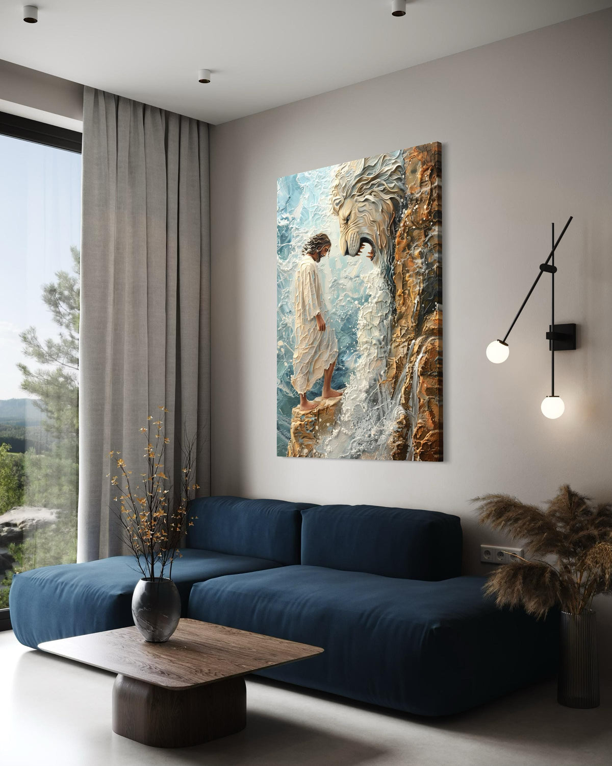Lion of Judah and Jesus Canvas Print - 3D Jesus Painting, Dramatic Christian Faith Wall Art for Living Room Decor