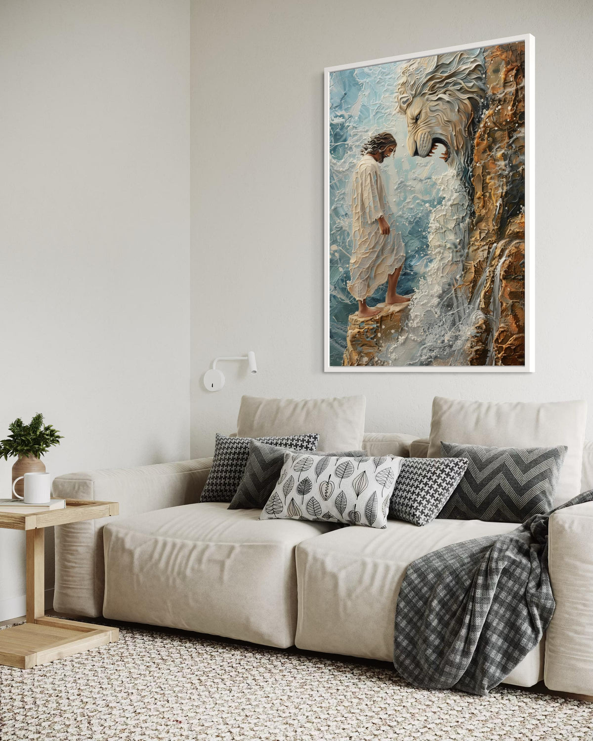 Lion of Judah and Jesus Canvas Print - 3D Jesus Painting, Dramatic Christian Faith Wall Art for Living Room Decor