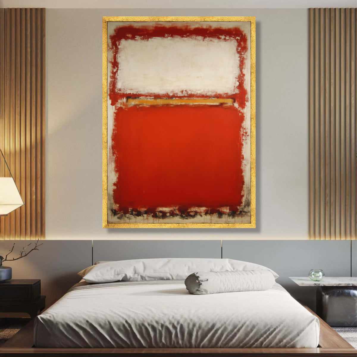 Abstract Mark Rothko Style Canvas, Bold Red and Cream Color Blocks, Modern Minimalist Wall Art, wall decoration, canvas print, wall art
